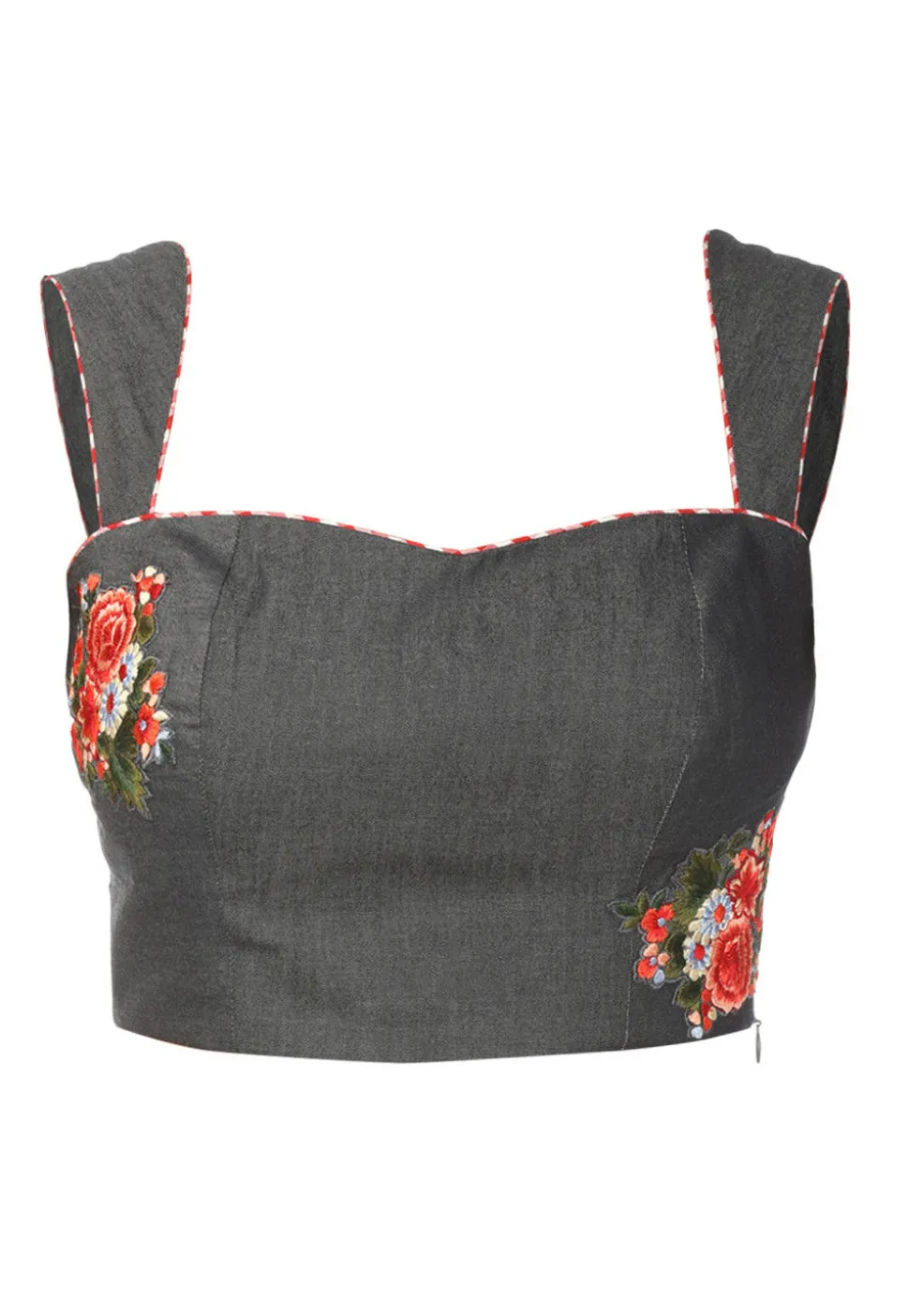 Hand Embroidered Cotton Blouse in Grey