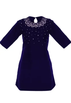 Hand Embroidered Cotton Silk Kurti in Dark Blue
