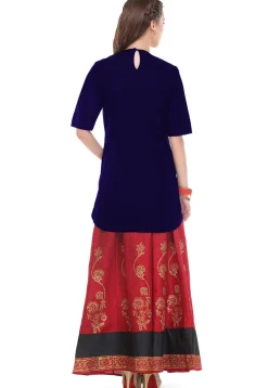 Hand Embroidered Cotton Silk Kurti in Dark Blue