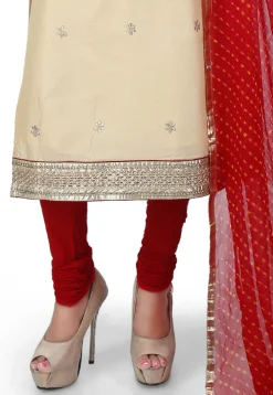 Hand Embroidered Cotton Silk Straight Suit in Light Beige