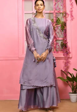 Hand Embroidered Cotton Silk Pakistani Suit in Light Purple