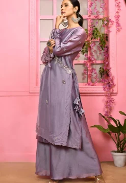 Hand Embroidered Cotton Silk Pakistani Suit in Light Purple