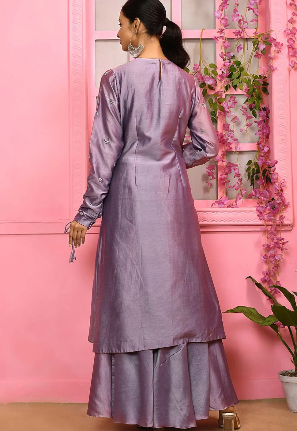 Hand Embroidered Cotton Silk Pakistani Suit in Light Purple