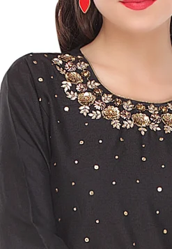 Hand Embroidered Cotton Silk Kurti in Black