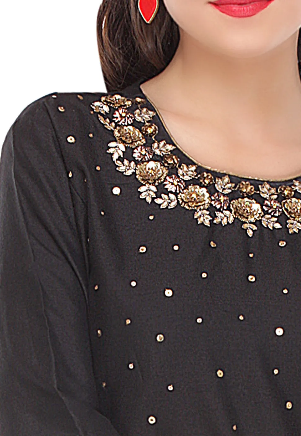 Hand Embroidered Cotton Silk Kurti in Black