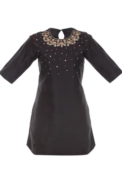 Hand Embroidered Cotton Silk Kurti in Black