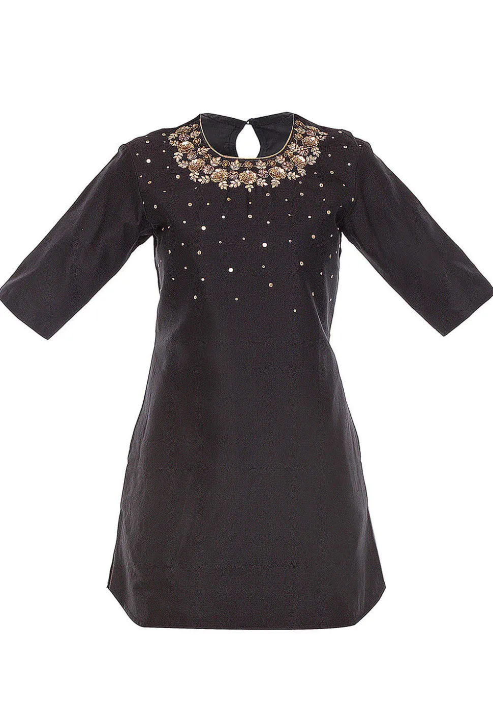 Hand Embroidered Cotton Silk Kurti in Black