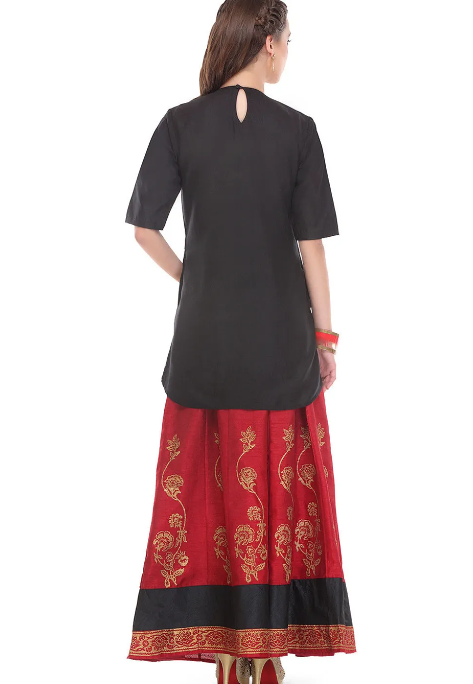 Hand Embroidered Cotton Silk Kurti in Black