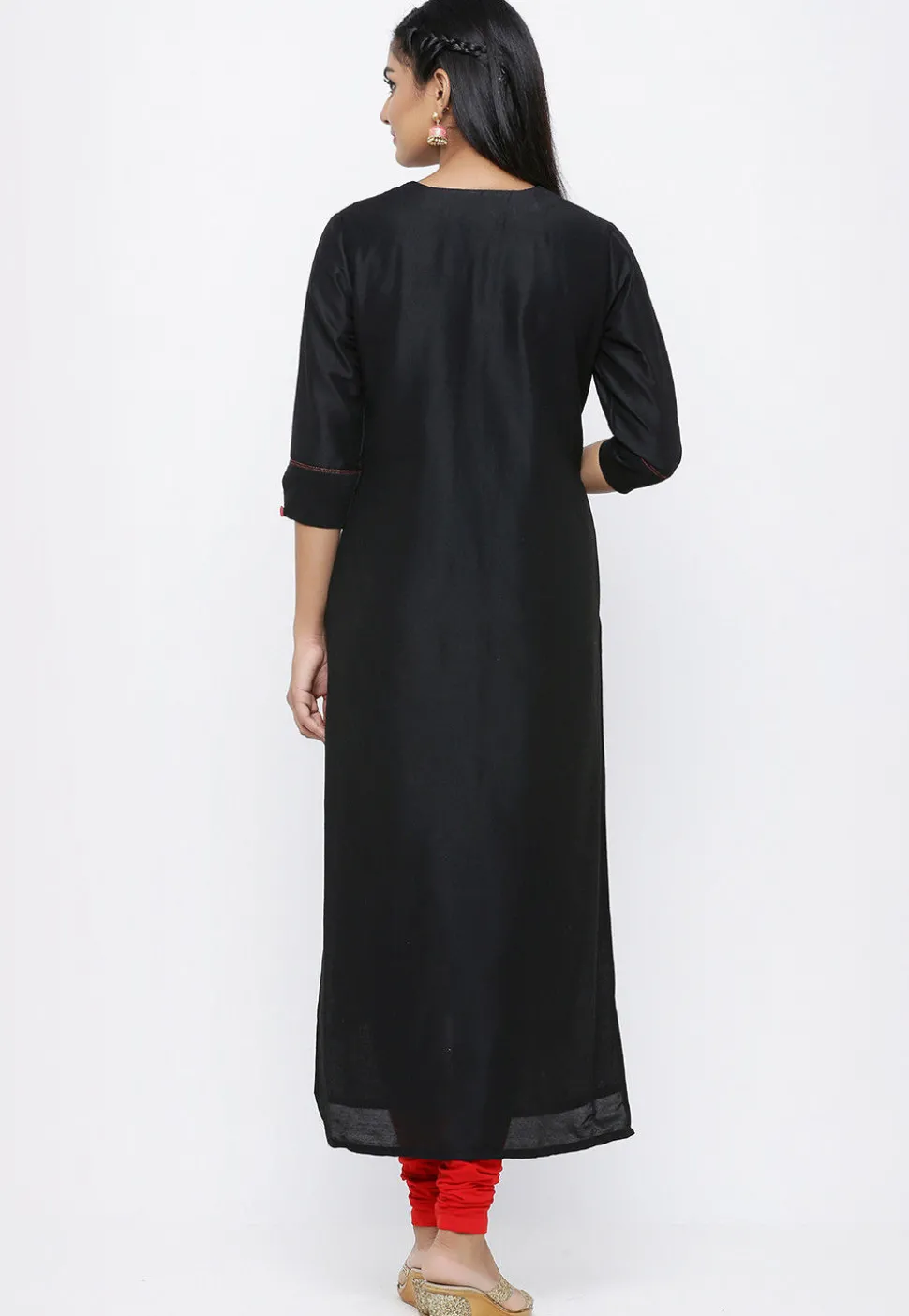 Hand Embroidered Cotton Silk Straight Suit in Black
