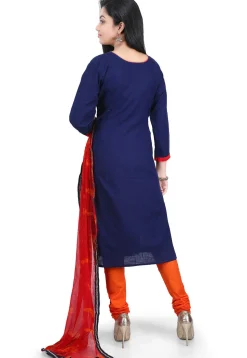 Hand Embroidered Cotton Straight Suit in Navy Blue
