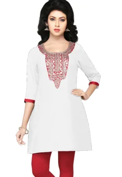 Hand Embroidered Cotton Silk Kurti in Off White