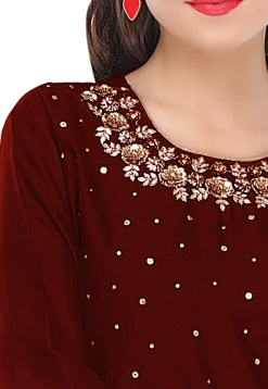 Hand Embroidered Cotton Silk Kurti in Maroon