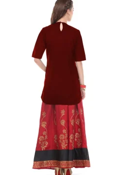 Hand Embroidered Cotton Silk Kurti in Maroon
