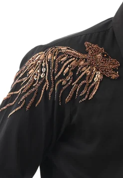 Hand Embroidered Cotton Silk Shirt in Black