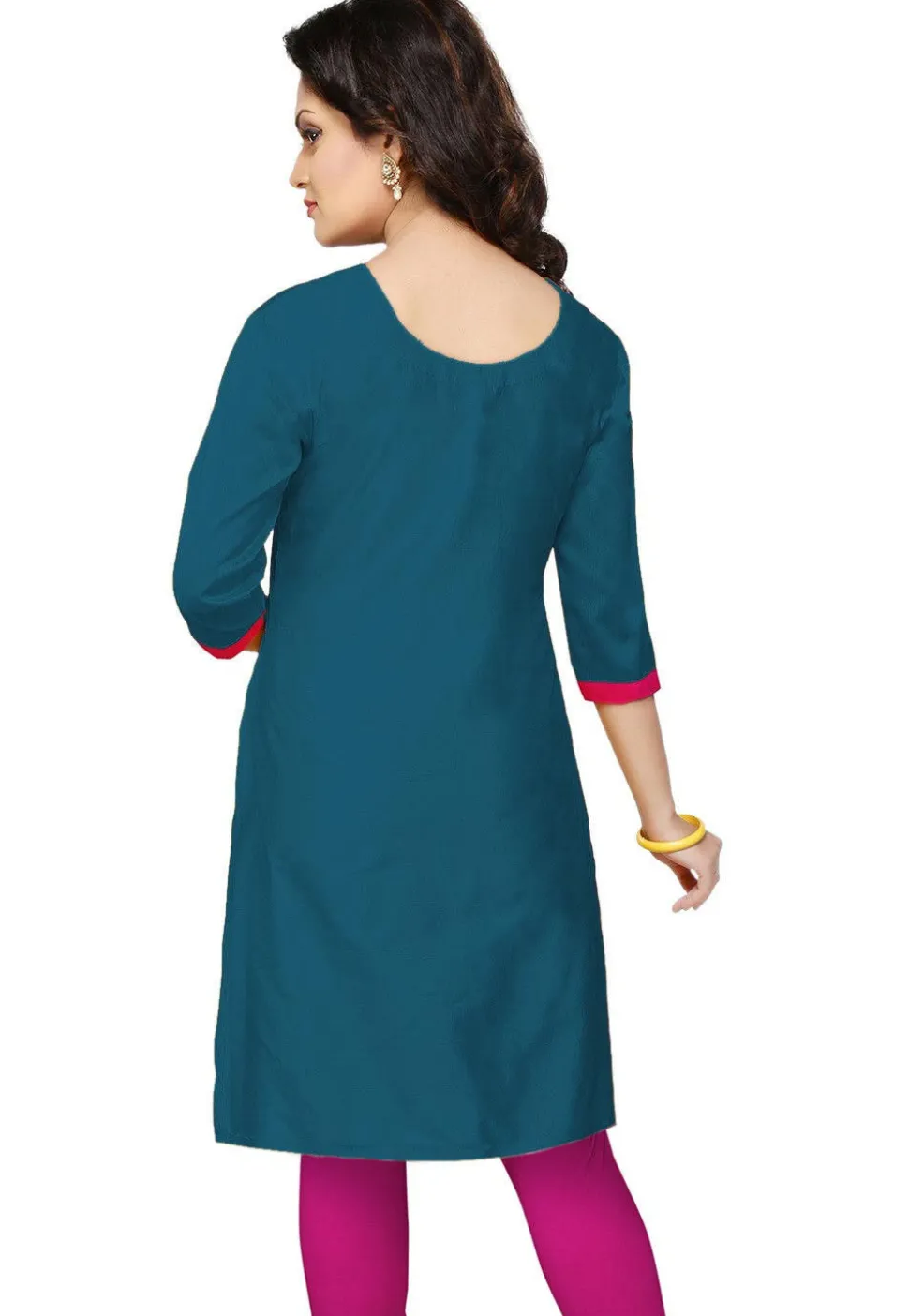 Hand Embroidered Cotton Silk Kurti in Teal Blue