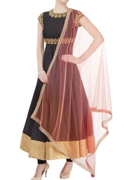 Hand Embroidered Crepe Anarkali Suit in Black