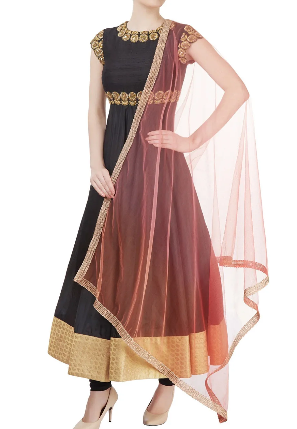Hand Embroidered Crepe Anarkali Suit in Black