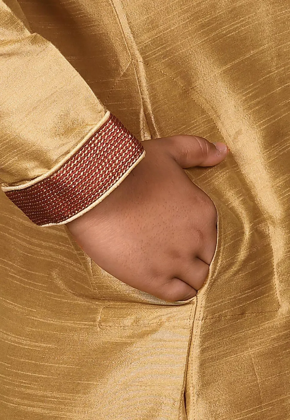 Hand Embroidered Dupion Silk Kurta in Beige