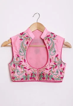 Hand Embroidered Dupion Silk Jacket in Pink