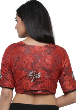 Hand Embroidered Dupion Silk Blouse in Black and Maroon