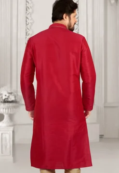 Hand Embroidered Dupion Silk Kurta in Fuchsia