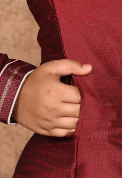 Hand Embroidered Dupion Silk Kurta Set in Maroon