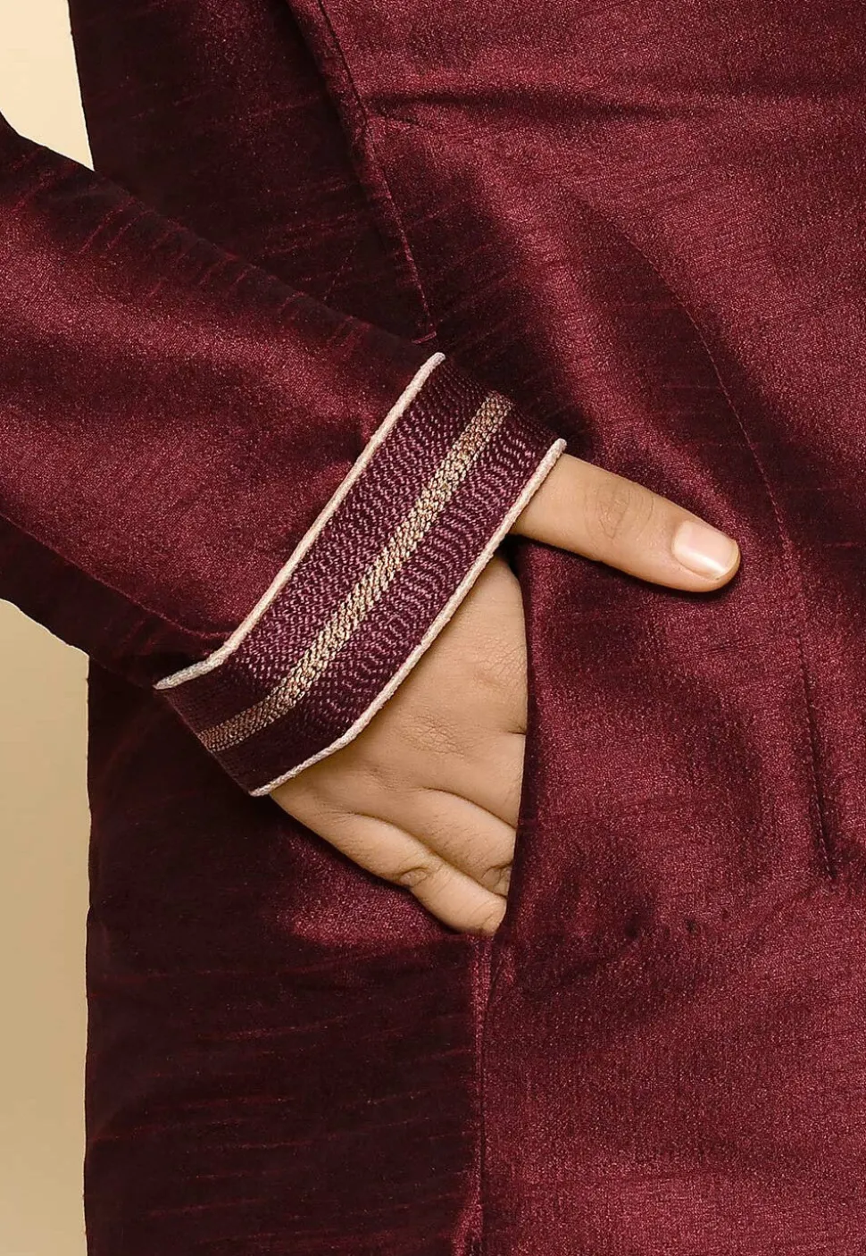 Hand Embroidered Dupion Silk Kurta Set in Maroon