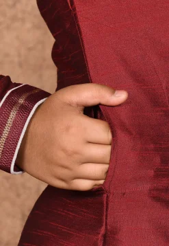 Hand Embroidered Dupion Silk Kurta in Maroon