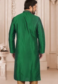 Hand Embroidered Dupion Silk Kurta in Green