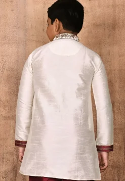Hand Embroidered Dupion Silk Kurta in Cream