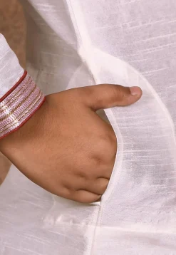 Hand Embroidered Dupion Silk Kurta in Off White