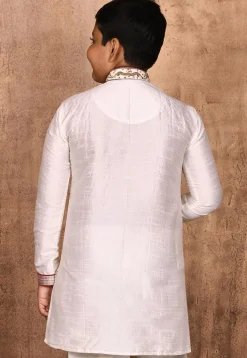 Hand Embroidered Dupion Silk Kurta in Off White