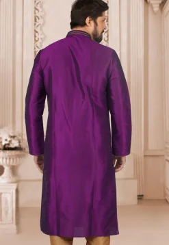 Hand Embroidered Dupion Silk Kurta in Violet