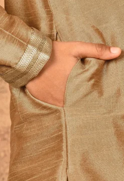 Hand Embroidered Dupion Silk Kurta in Beige