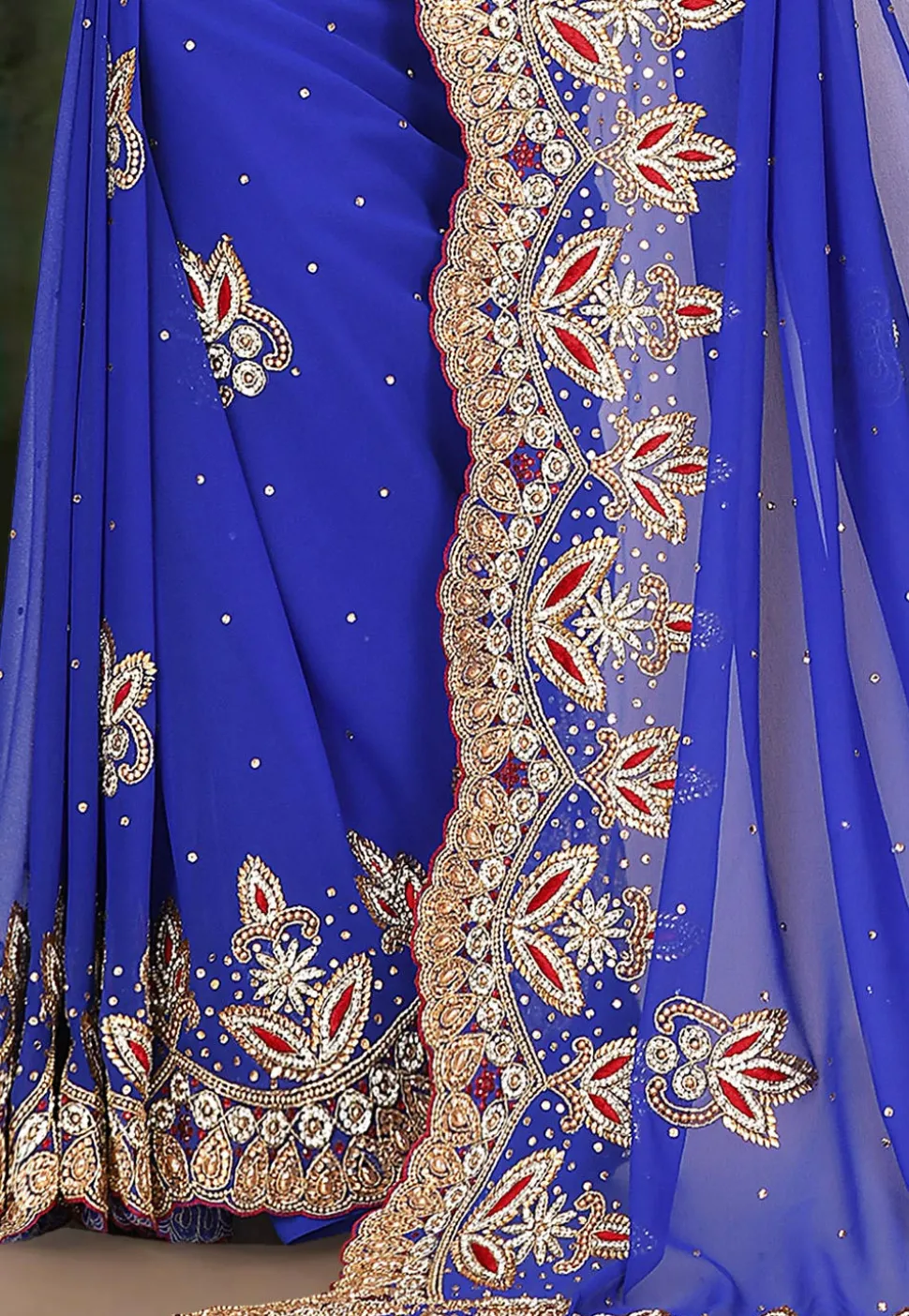 Hand Embroidered Georgette Saree in Royal Blue