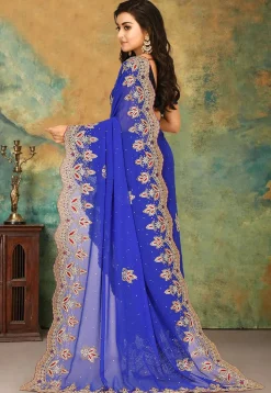 Hand Embroidered Georgette Saree in Royal Blue