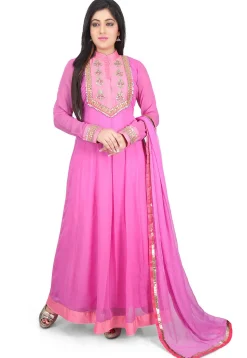 Hand Embroidered Georgette Abaya Style Suit in Pink