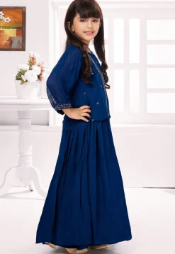 Hand Embroidered Georgette Gown in Blue
