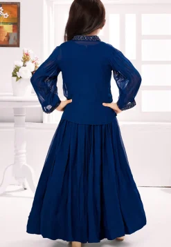 Hand Embroidered Georgette Gown in Blue