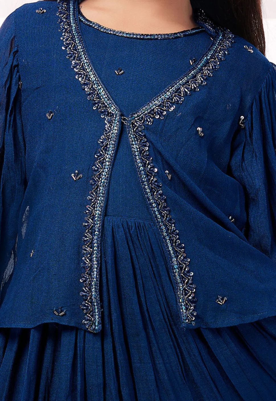 Hand Embroidered Georgette Gown in Blue