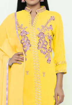 Hand Embroidered Georgette Straight Suit in Mustard