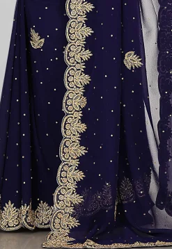 Hand Embroidered Georgette Saree in Navy Blue