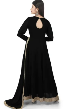 Hand Embroidered Georgette Abaya Style Suit in Black