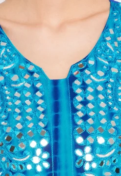 Hand Embroidered Georgette A Line Suit in Royal Blue