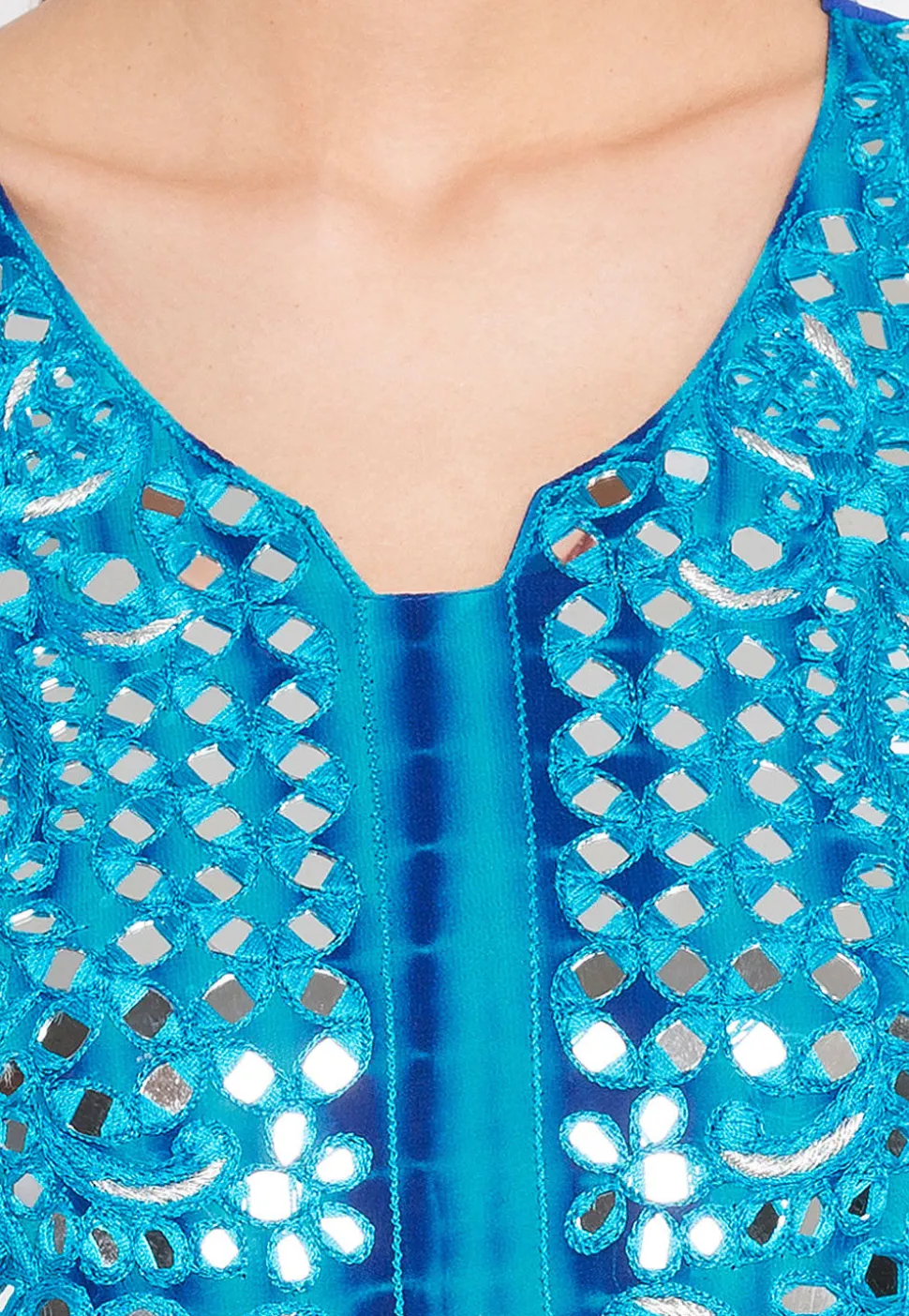 Hand Embroidered Georgette A Line Suit in Royal Blue