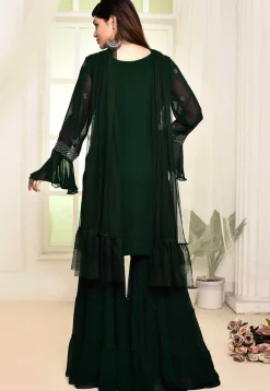 Hand Embroidered Georgette Pakistani Suit in Dark Green