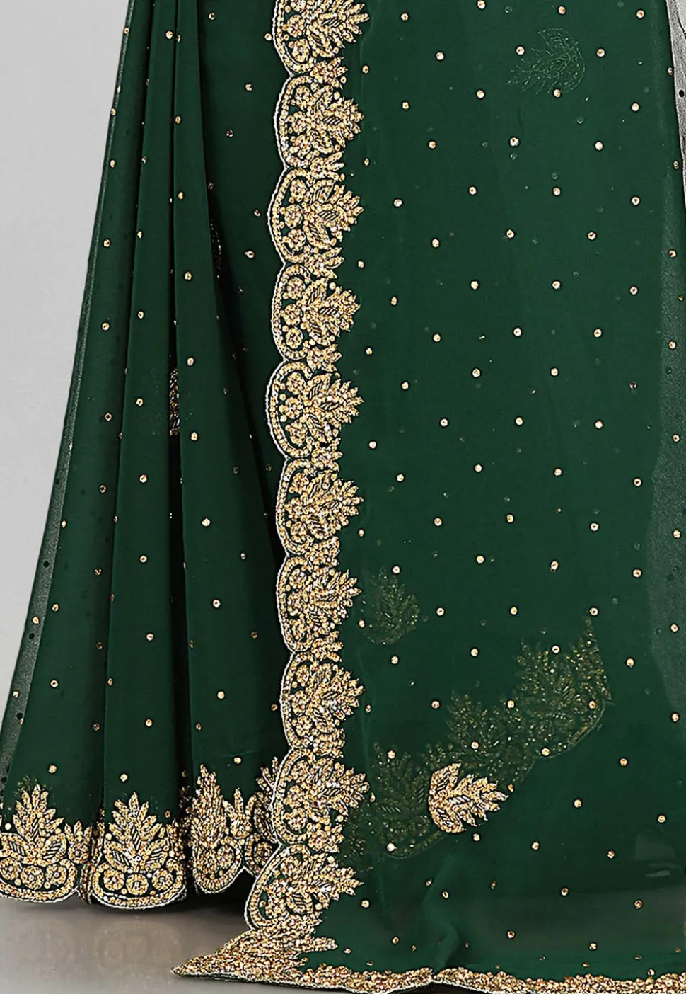 Hand Embroidered Georgette Saree in Dark Green