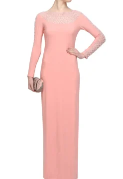 Hand Embroidered Georgette Gown in Peach