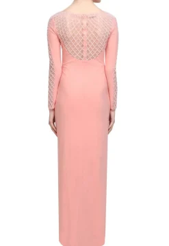 Hand Embroidered Georgette Gown in Peach