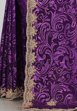Hand Embroidered Georgette Brasso Saree in Purple